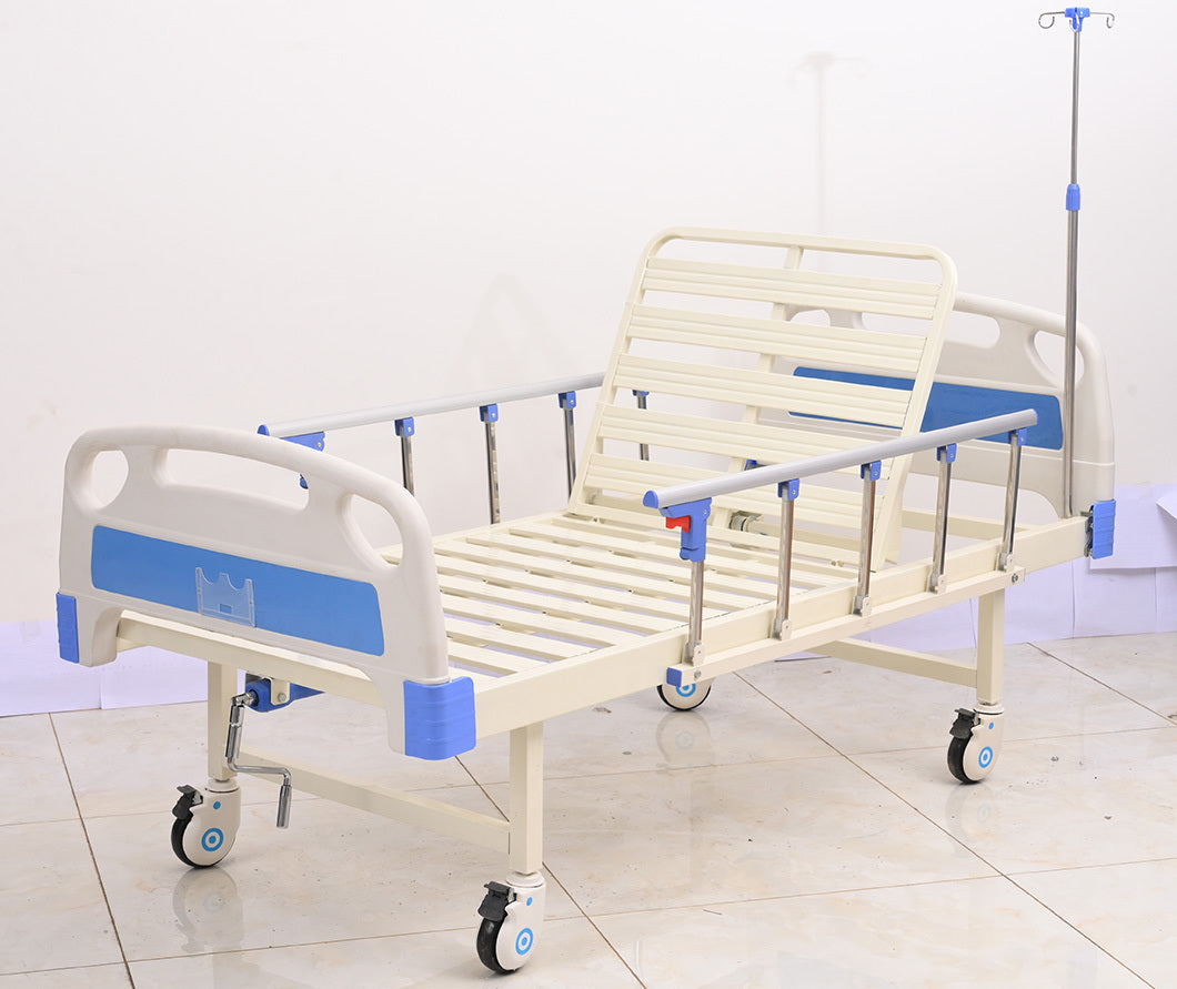 Medico Steel Manual Hospital Semi flower Bed, with abs wheels , panel, iv stand , mattresses
