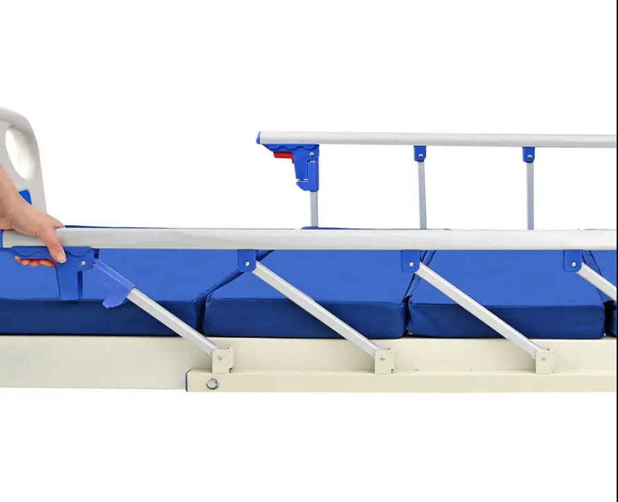 Medico Steel Manual Hospital Semi flower Bed, with abs wheels , panel, iv stand , mattresses