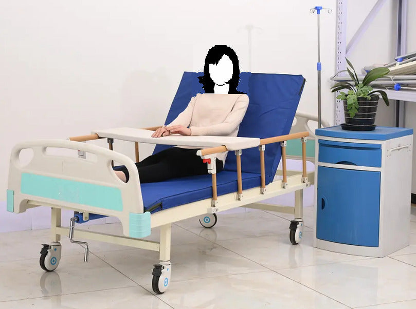 Medico Steel Manual Hospital Semi flower Bed, with abs wheels , panel, iv stand , mattresses