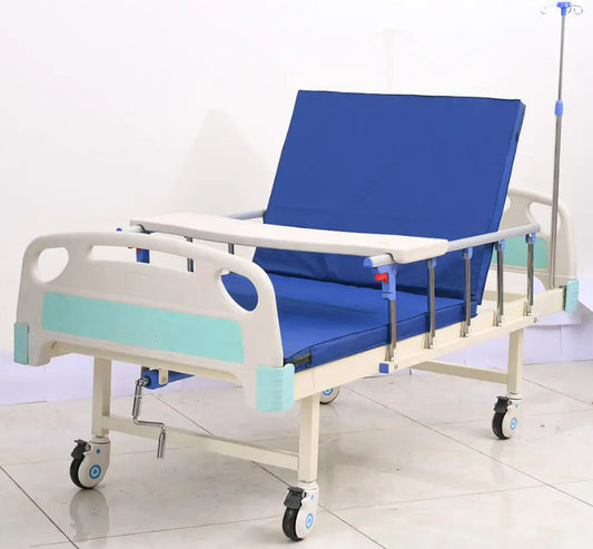 Medico Steel Manual Hospital Semi flower Bed, with abs wheels , panel, iv stand , mattresses